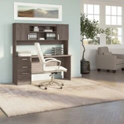 Ridgeley 65W Computer Desk With Hutch By Bestar - Charcoal Maple -Office Storage Sales 42bb8e79 8fb1 4c60 abb1 705b5b74f25e