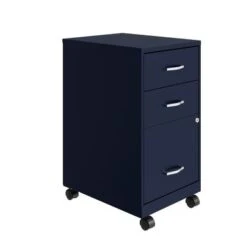 Space Solutions 18" Deep 3 Drawer Mobile Organizer Metal Cabinet, Navy - Blue - Letter