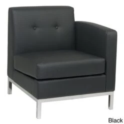 Wall St. Faux Leather And Chrome Right-arm Chair - Wall Street Armless Chair RAF, Black Faux Leather