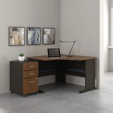 Bush Business Series A 48W Corner Desk With Mobile File Cabinet In Oak - Slate/White Spectrum 2 Bush Business Series A 48W Corner Desk With Mobile File Cabinet In Oak - Slate/White Spectrum - Image 2