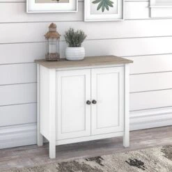 Mayfield Accent Storage Cabinet With Doors By Bush Furniture - White - Pewter Finish