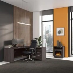 Studio C 24W Electric Fireplace With Shelf By Bush Business Furniture - Storm Gray -Office Storage Sales 4dff335b 28eb 4546 966d c43fd4880571