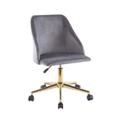 Porthos Home Ryo Swivel Office Chair, Velvet, Gold Chrome Legs - Grey