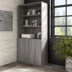 Hybrid Tall 5 Shelf Bookcase With Doors By Bush Business Furniture - Storm Gray -Office Storage Sales 5067764b 6f5f 48cf 8df4 6c70a8d3bf4f