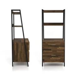 DH BASIC Contemporary Iron 2-Drawer Bookshelf With File Cabinet By Denhour - Reclaimed Black Oak -Office Storage Sales 53aff945 e138 4fb1 9002 2b50923a1846