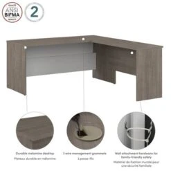 Ridgeley 65W L Shaped Desk By Bestar - Charcoal Maple -Office Storage Sales 54d417b8 6c20 4bc8 bc21 a17ed1b6bd63