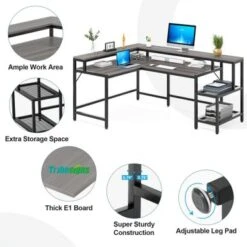 Lee Industrial L-Shaped Desk With Storage Shelves, Corner Computer Desk PC Laptop Study Table Workstation - Grey -Office Storage Sales 54f1dede d9ab 41ef b2d7 a1d6f121e34e