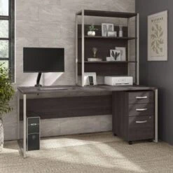 Hybrid 72W Computer Desk Set With Mount By Bush Business Furniture - Storm Gray