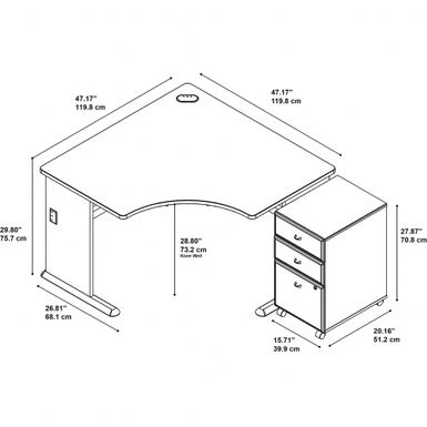 Bush Business Series A 48W Corner Desk With Mobile File Cabinet In Oak - Slate/White Spectrum 17 Bush Business Series A 48W Corner Desk With Mobile File Cabinet In Oak - Slate/White Spectrum - Image 17