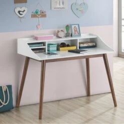 Carson Carrington Hjalmo White/Walnut 4-compartment Writing Desk -Office Storage Sales 58881297 63ce 4a25 aa64 0860ece9a52a