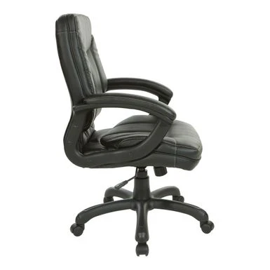 Executive Mid-Back Faux Leather Chair With Stitching - Black 2 Executive Mid-Back Faux Leather Chair With Stitching - Black - Image 2