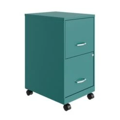 Space Solutions 18" 2 Drawer Mobile Smart Vertical File Cabinet, Teal - Green - Letter