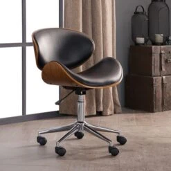 Madonna Mid-century Adjustable Office Chair By Corvus - Black - Walnut Finish -Office Storage Sales 5eaf2171 b294 4842 84be 3f6788ddc10b