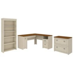 L-shaped Desk With Bookcase And File Cabinet - Cape Cod Gray -Office Storage Sales 5fd15bcd 1ca0 4611 ba42 7871f50b9447