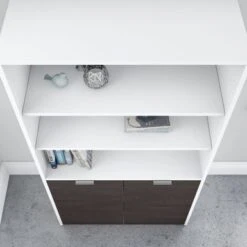 Jamestown 5 Shelf Bookcase With Doors By Bush Business Furniture - Storm Gray/White -Office Storage Sales 607335fa 8baf 4d6d a98f f6771e39203f