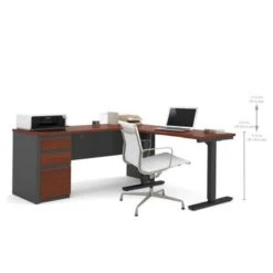 Bestar Prestige L-Desk Including Electric Height Adjustable Table - Bark Gray & Slate -Office Storage Sales 6133b999 365c 47b3 afcc 06743a32f32f