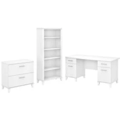 Somerset 60W Office Desk With Cabinet And 5 Shelf Bookcase - Ash Gray -Office Storage Sales 63beade3 22d3 4797 8dfd 72f46b670307
