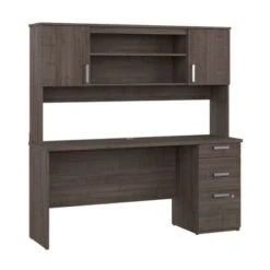 Ridgeley 65W Computer Desk With Hutch By Bestar - Charcoal Maple -Office Storage Sales 65097889 8bab 4770 9133 e1fca2cc6289