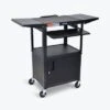 Luxor Adjustable Metal Cart W/ Keyboard Tray, Cabinet & Drop Leaf Shelves - Black