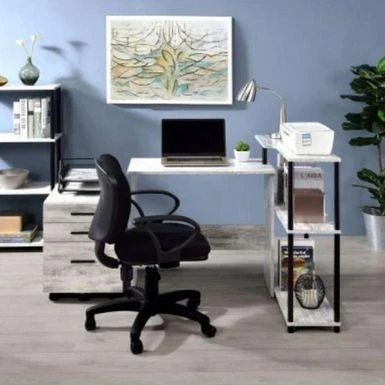 Wooden Writing Desk With Side Shelf - Antique White And Black 12 Wooden Writing Desk With Side Shelf - Antique White And Black - Image 12