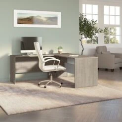 Ridgeley 65W L Shaped Desk By Bestar - Charcoal Maple -Office Storage Sales 67f0016f 29c6 4545 98ef a303c9a3620f