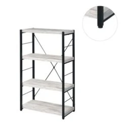 4 Wooden Shelves Bookshelf With Metal Frame In Antique White - Antique White And Black -Office Storage Sales 680e0192 1d75 4850 bbaa 9c82c283e787