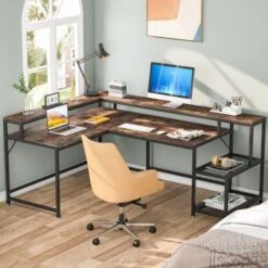 Lee Industrial L-Shaped Desk With Storage Shelves, Corner Computer Desk PC Laptop Study Table Workstation - Grey -Office Storage Sales 69096b71 8fdd 443e 85f4 4cd47860547b