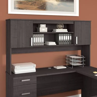 Ridgeley 65W Hutch With Doors By Bestar - Medium Gray Maple 6 Ridgeley 65W Hutch With Doors By Bestar - Medium Gray Maple - Image 6