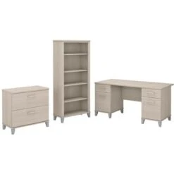 Somerset 60W Office Desk With Cabinet And 5 Shelf Bookcase - Ash Gray -Office Storage Sales 6aae5f91 19a1 41c6 9e9e efd8eb595990