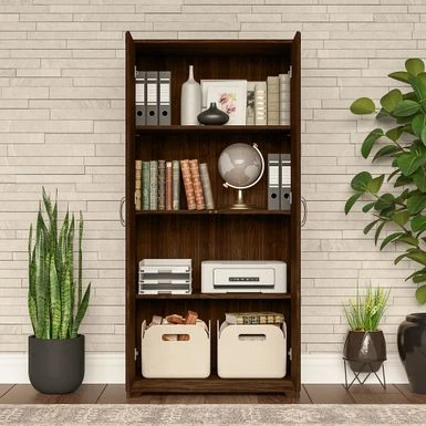 Cabot Tall Storage Cabinet With Doors By Bush Furniture - Modern Walnut 12 Cabot Tall Storage Cabinet With Doors By Bush Furniture - Modern Walnut - Image 12