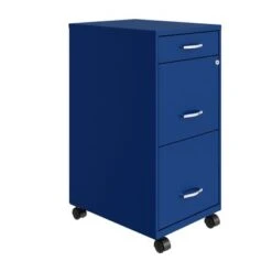 Space Solutions 18" Deep 3 Drawer Mobile File Cabinet, Classic Blue - Blue - Letter
