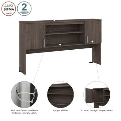 Ridgeley 65W Hutch With Doors By Bestar - Medium Gray Maple 19 Ridgeley 65W Hutch With Doors By Bestar - Medium Gray Maple - Image 19