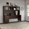 Bush Furniture Somerset 72W Office Desk With Hutch In Ash Gray - Mocha Cherry