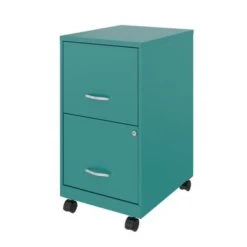 Space Solutions 18" 2 Drawer Mobile Smart Vertical File Cabinet, Teal - Silver - Letter -Office Storage Sales 707a4ff2 6ef0 4c53 9986 530bae5e8ca8