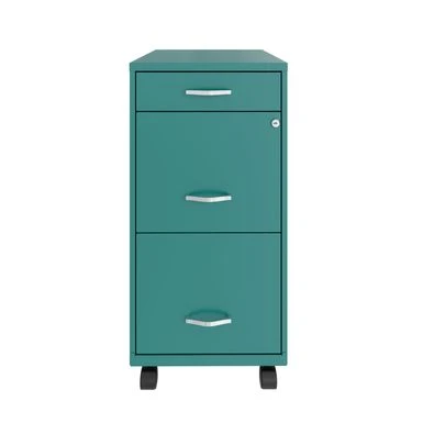 Space Solutions 18" Deep 3 Drawer Mobile Metal File Cabinet, Teal - Green - Letter 2 Space Solutions 18" Deep 3 Drawer Mobile Metal File Cabinet, Teal - Green - Letter - Image 2