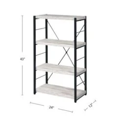 4 Wooden Shelves Bookshelf With Metal Frame In Antique White - Antique White And Black -Office Storage Sales 727b4392 e5ea 45bb 874c 9a99a8c23224