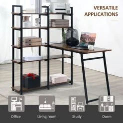 HOMCOM 5 Tier Versatile L-Shaped Computer Desk Writing Table With Display Shelves And Metal Frame, Space-Saving, For Study Room - Natural -Office Storage Sales 731f2f31 2bf2 4383 9c57 ed2ebb5981dd