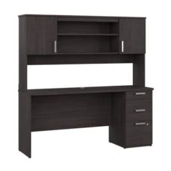 Ridgeley 65W Computer Desk With Hutch By Bestar - Charcoal Maple