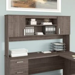 Ridgeley 65W Hutch With Doors By Bestar - Medium Gray Maple 36 Ridgeley 65W Hutch With Doors By Bestar - Medium Gray Maple -Office Storage Sales 74ac5cb2 68ed 48f2 8a1f d3f3ca793600