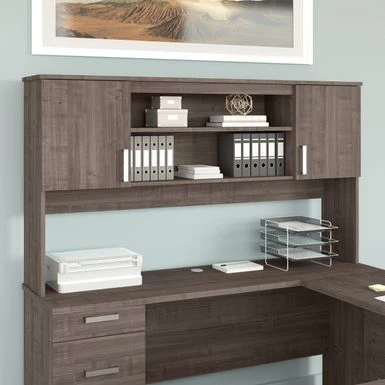 Ridgeley 65W Hutch With Doors By Bestar - Medium Gray Maple 17 Ridgeley 65W Hutch With Doors By Bestar - Medium Gray Maple - Image 17