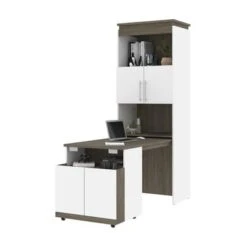 Orion 30W Tall Storage Cabinet With Doors And Fold-Out Desk By Bestar - Bark Grey/Graphite -Office Storage Sales 752ade98 4f3d 4fd1 b59a 045cf06ceb6b