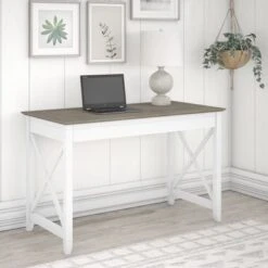 Key West 48W Writing Desk By Bush Furniture - Shiplap Gray/Pure White