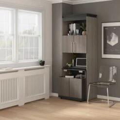 Orion 30W Tall Storage Cabinet With Doors And Fold-Out Desk By Bestar - Bark Grey/Graphite -Office Storage Sales 785fbf55 08ca 43d6 b71b 3f4072d70ca0