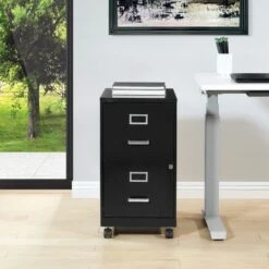 Metal File Cabinet - Black W/Casters