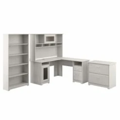 Cabot 60W L-Desk With Hutch, Cabinet And Bookcase By Bush Furniture - Harvest Cherry -Office Storage Sales 798508b0 a54f 4ab1 8d3b 535935ac4bc9