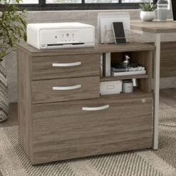 Hybrid Office Storage Cabinet With Drawers By Bush Business Furniture - Modern Hickory
