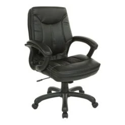 Executive Mid-Back Faux Leather Chair With Stitching - Black