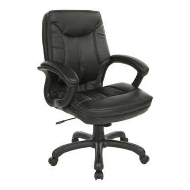 Executive Mid-Back Faux Leather Chair With Stitching - Black 1 Executive Mid-Back Faux Leather Chair With Stitching - Black