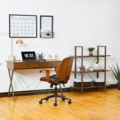 Glitzhome Casual 3-5 Tier Etagere Storage Bookcase Ladder Bookshelf - Brown-3.5FT-H Shape -Office Storage Sales 7cbe8a3e f1b0 4b0c b036 67b0c50b36c3