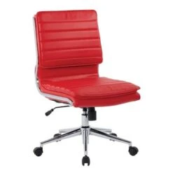Armless Mid Back Professional Managers Faux Leather Chair With Chrome Base - Red